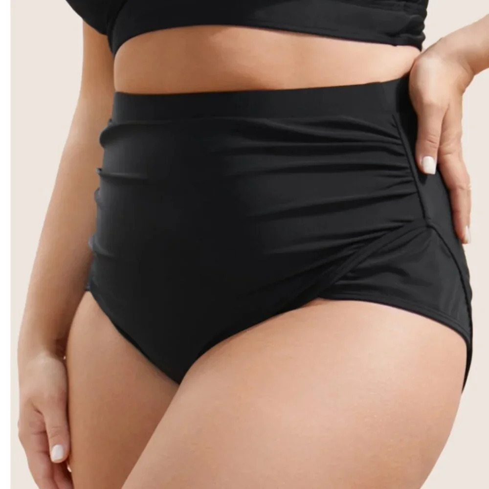 BloomChic Plus Size Plain Patchwork Ruched Swim Bottom - Picture 4 of 6